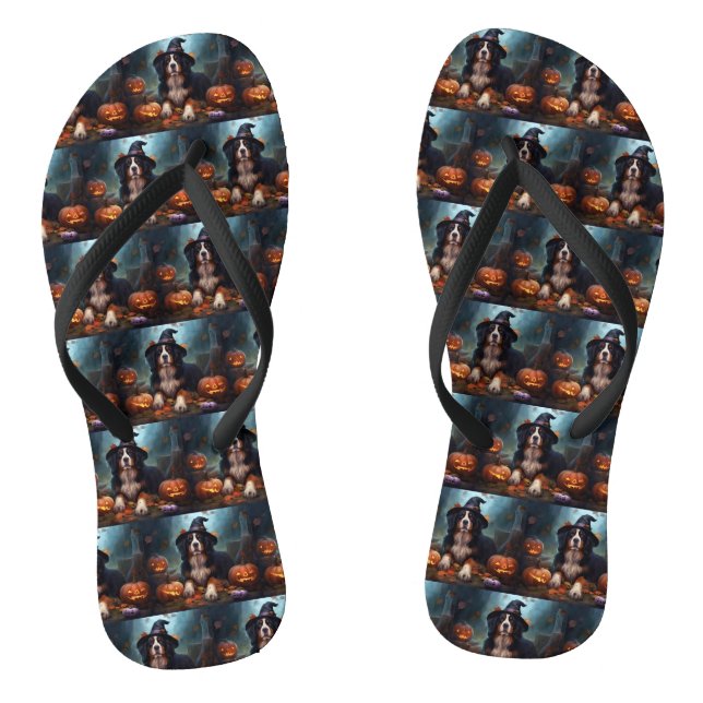 Bernese Mountain Pumpkins Halloween Beängstigend Flip Flops (Fußbett)