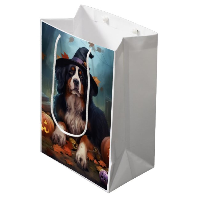 Bernese Mountain Pumpkins Halloween Beängstigend Mittlere Geschenktüte (Vorderseite Schrägansicht)