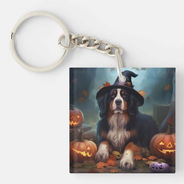 Bernese Mountain Pumpkins Halloween Beängstigend Schlüsselanhänger (Vorderseite)