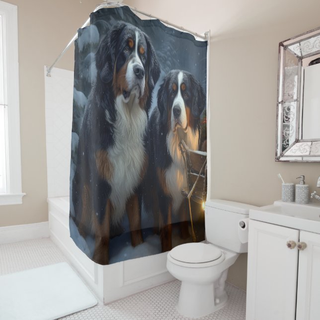 Bernese Mountain Snowy Sleigh Weihnachtsdekor Duschvorhang (Beispiel)