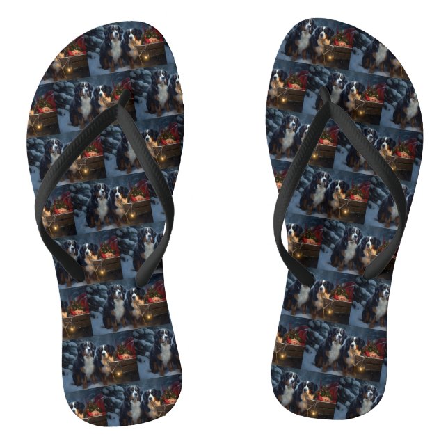 Bernese Mountain Snowy Sleigh Weihnachtsdekor Flip Flops (Fußbett)