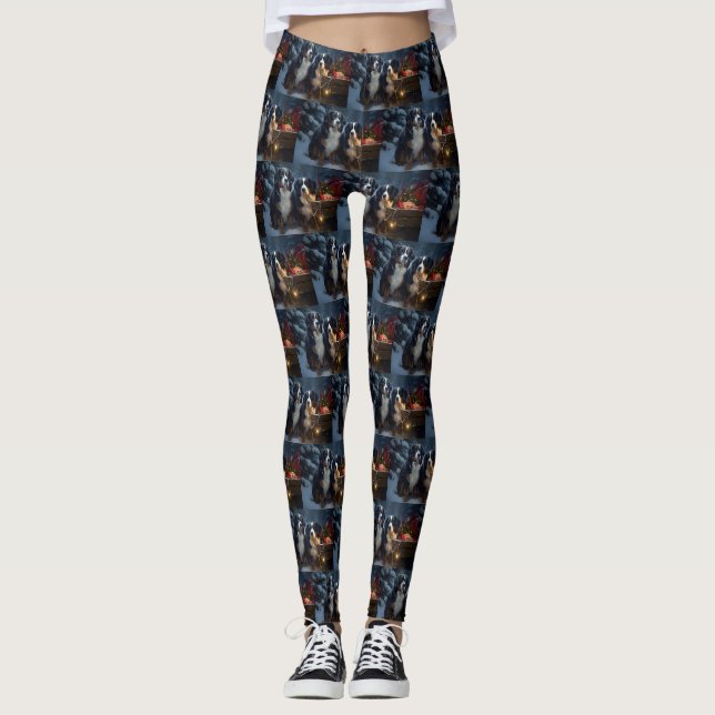 Bernese Mountain Snowy Sleigh Weihnachtsdekor Leggings (Vorderseite)