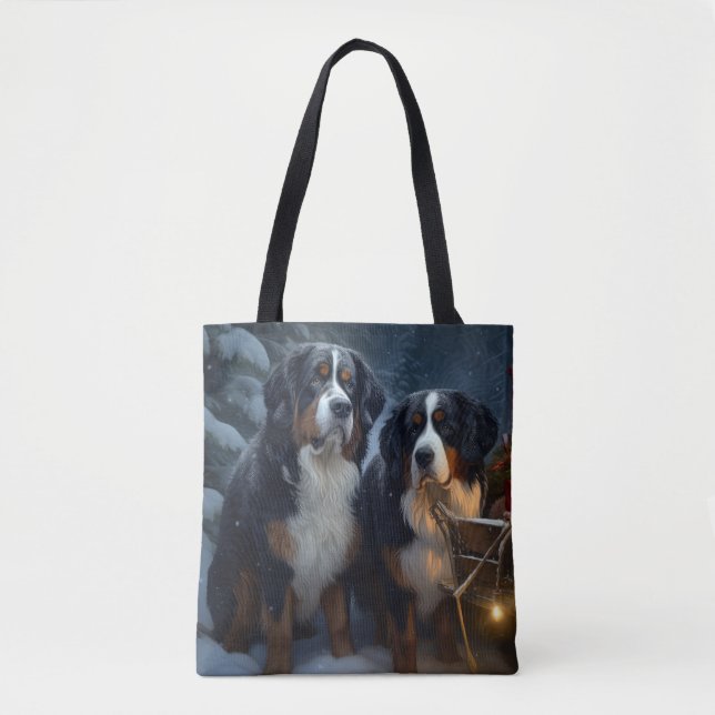 Bernese Mountain Snowy Sleigh Weihnachtsdekor Tasche (Vorderseite)