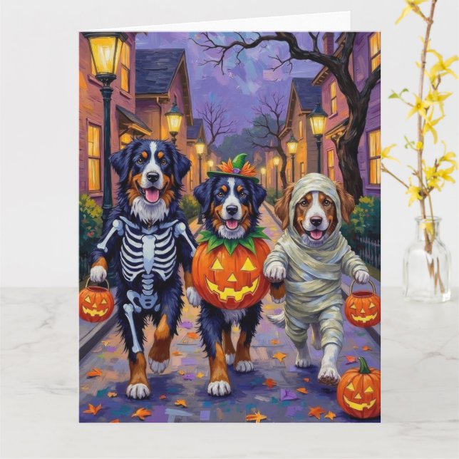 Bernese Mountain Trick oder Treating zu Halloween Karte (Gelbe Blume)