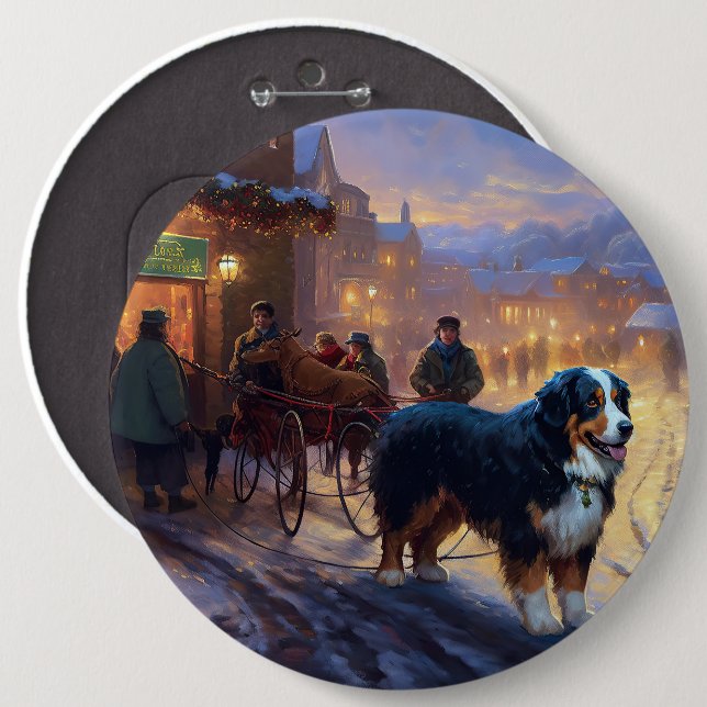 Bernese Mountain Weihnachtsfeiertage Button (Vorne & Hinten)