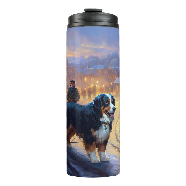 Bernese Mountain Weihnachtsfeiertage Thermosbecher (Vorderseite)