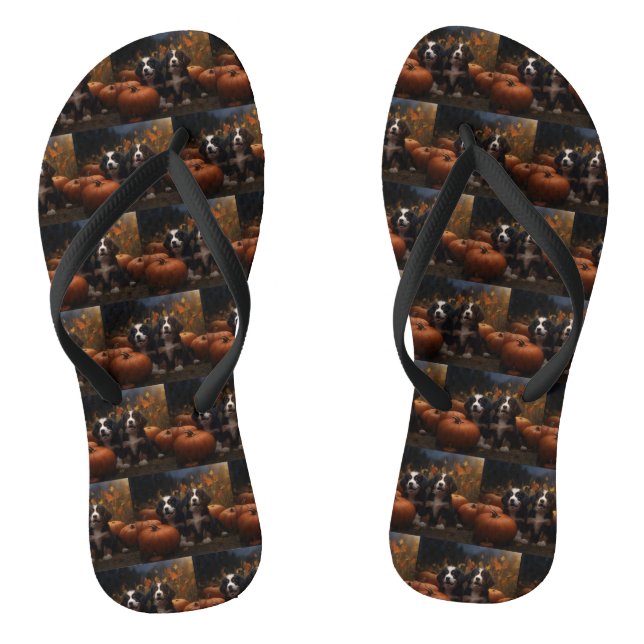 Bernese Mountain Welpe Herbst Kürbiskugel Flip Flops (Fußbett)