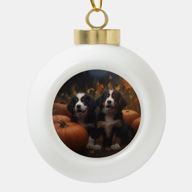 Bernese Mountain Welpe Herbst Kürbiskugel Keramik Kugel-Ornament (Vorderseite)