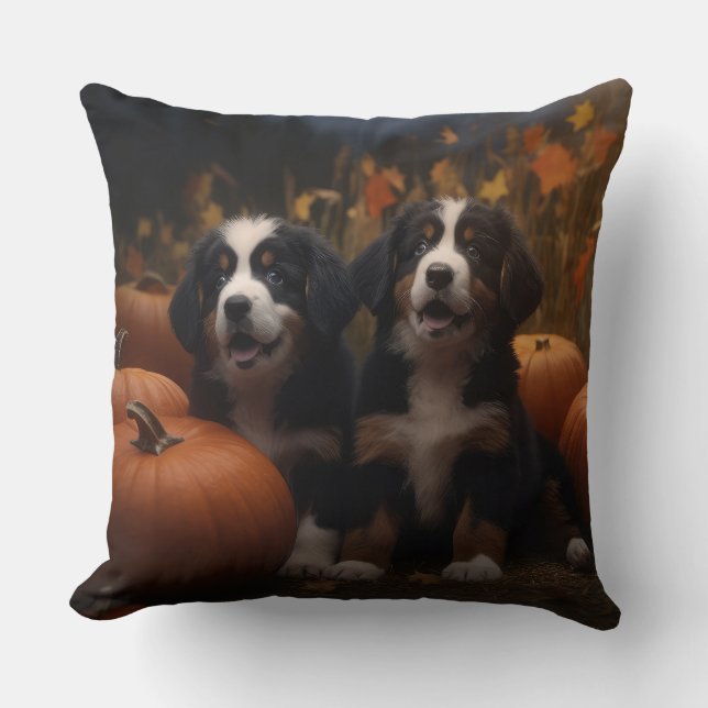 Bernese Mountain Welpe Herbst Kürbiskugel Kissen (Vorderseite)