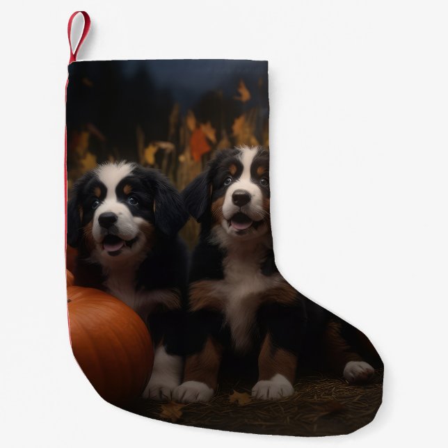 Bernese Mountain Welpe Herbst Kürbiskugel Kleiner Weihnachtsstrumpf (Vorderseite)
