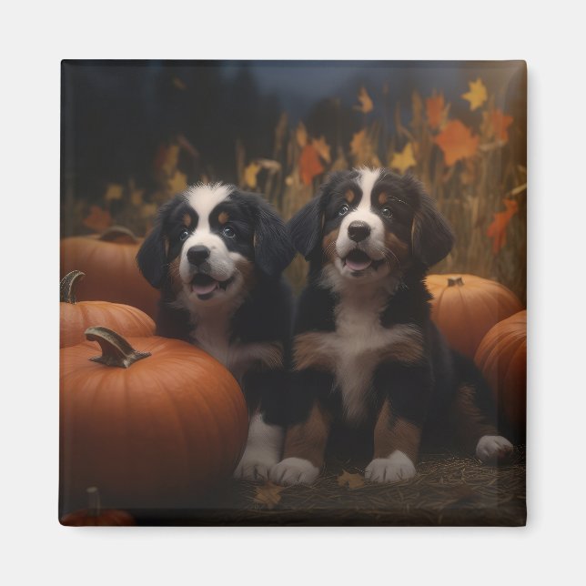 Bernese Mountain Welpe Herbst Kürbiskugel Magnet (Vorne)