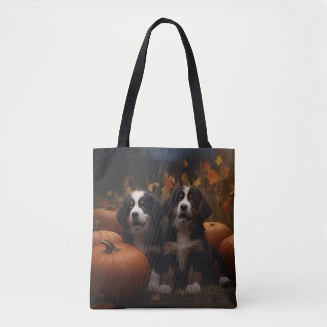 Bernese Mountain Welpe Herbst Kürbiskugel Tasche (Vorderseite)