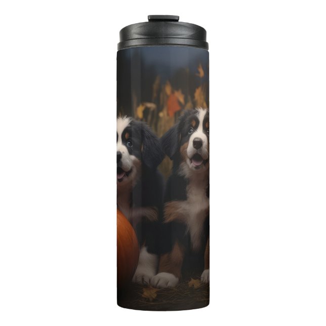 Bernese Mountain Welpe Herbst Kürbiskugel Thermosbecher (Vorderseite)