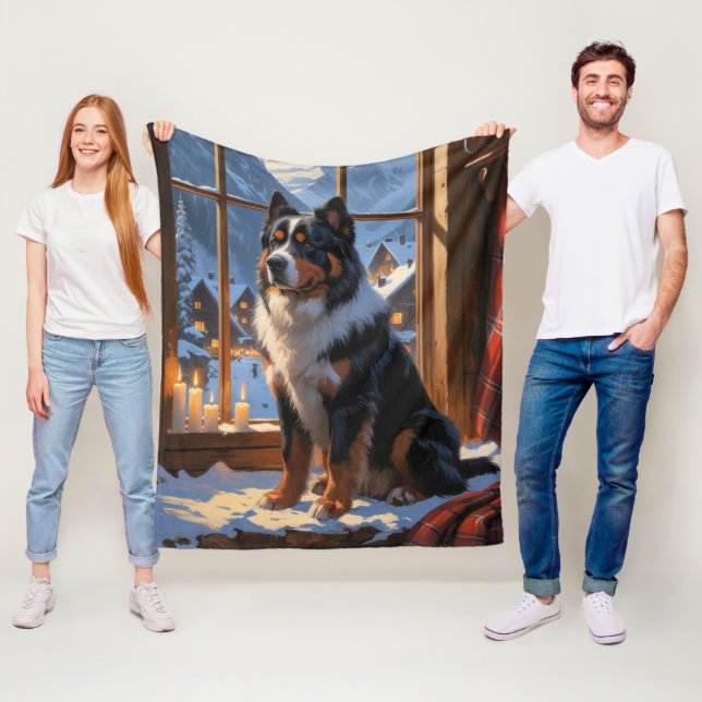 Bernese Mountain With Christmas Lights Holiday  Fleecedecke (Beispiel)