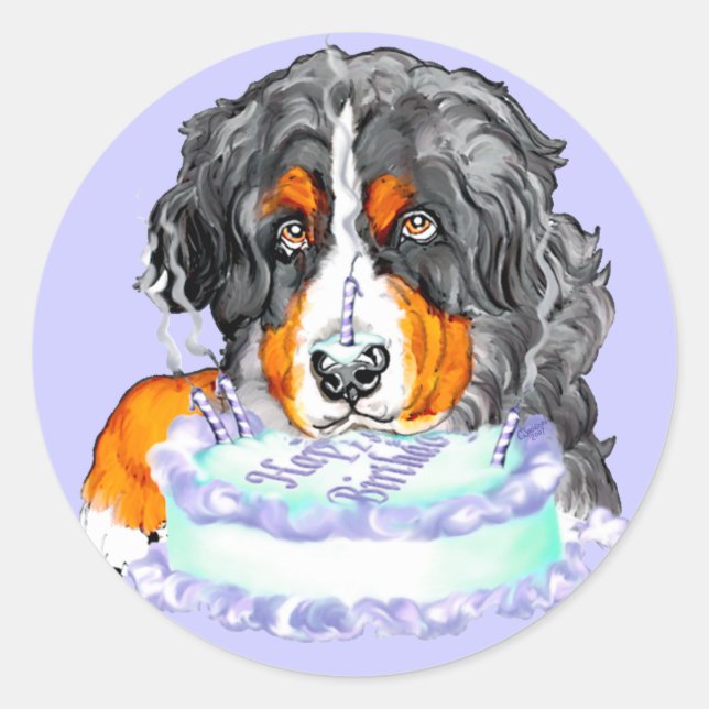 Bernese Mt Dog Cake Face Birthday Runder Aufkleber (Vorderseite)