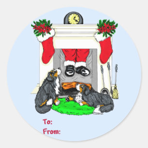 Bernese Mt Dog Santa Drops in Weihnachtsgeschenkta Runder Aufkleber