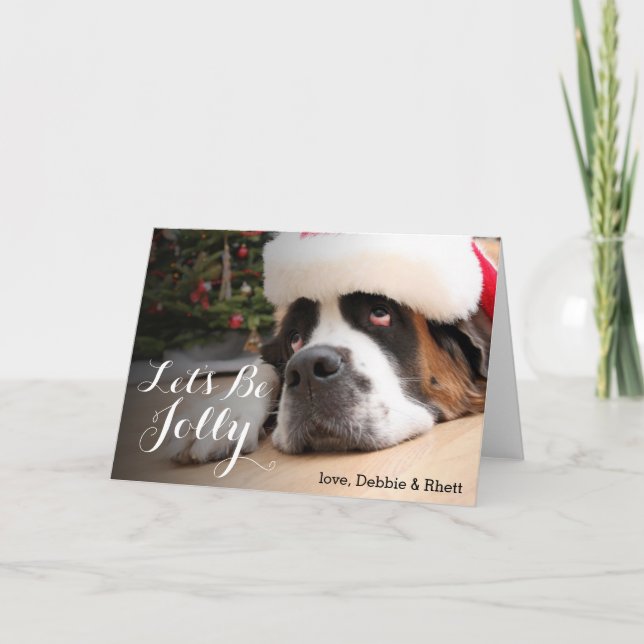 Bernhardiner-Hund mit Weihnachtsmannmütze Feiertagskarte (Vorderseite)