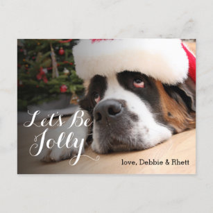 Bernhardiner-Hund mit Weihnachtsmannmütze Feiertagspostkarte