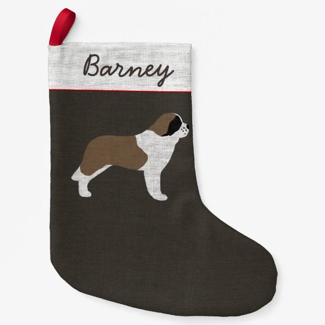 Bernhardiner-HundeSilhouette-personalisierter Kleiner Weihnachtsstrumpf (Vorderseite)