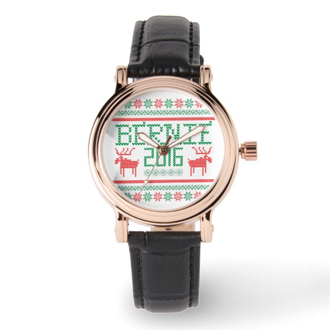 Bernie Sanders 2016 Präsident Ugly Holiday Sweater Armbanduhr (Vorderseite)
