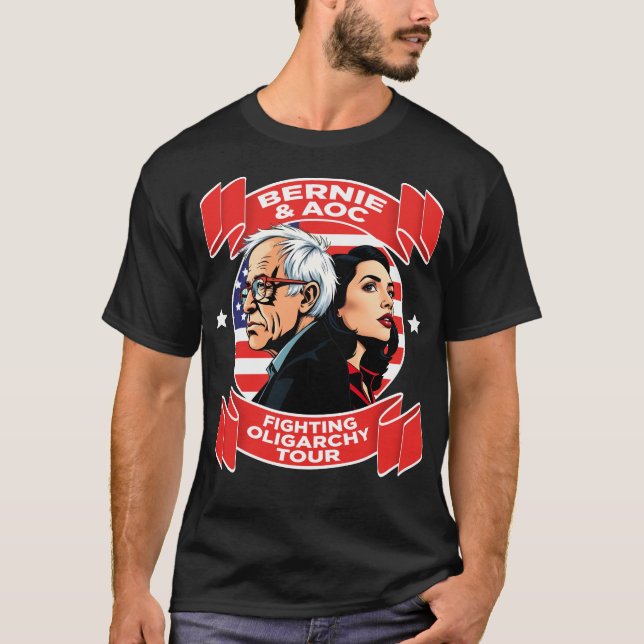 Bernie Sanders & AOC Fighting Oligarchy Fight Tour T-Shirt (Vorderseite)