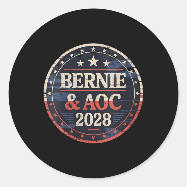 Bernie Sanders und Aoc 2028 für Präsident C Runder Aufkleber (Vorderseite)
