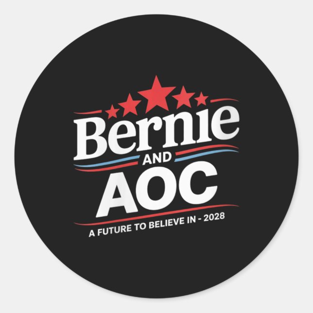 Bernie Sanders und Aoc 2028 für Präsident C Runder Aufkleber (Vorderseite)