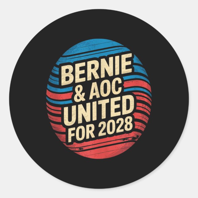 Bernie Sanders und Aoc 2028 für Präsidentschaftska Runder Aufkleber (Vorderseite)