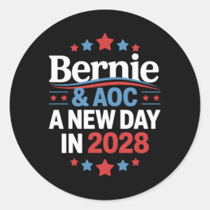 Bernie Sanders und Aoc 2028 für Präsidentschaftska Runder Aufkleber