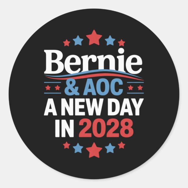 Bernie Sanders und Aoc 2028 für Präsidentschaftska Runder Aufkleber (Vorderseite)