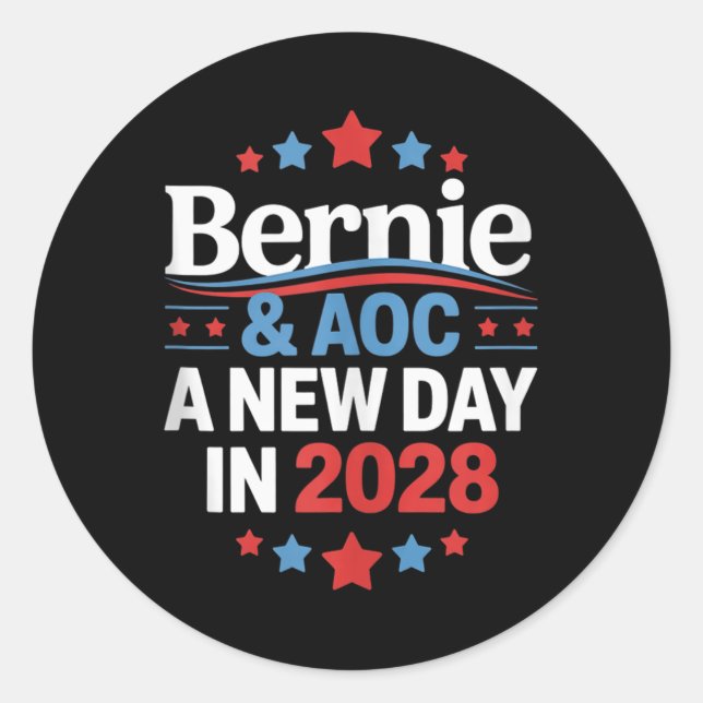 Bernie Sanders und Aoc 2028 für Präsidentschaftska Runder Aufkleber (Vorderseite)