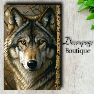 Bernstein-Augen-Wolf-Wald-Blick-Dekupage Seidenpapier