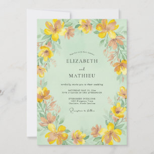 Bernstein-Blüten-Mint-Hochzeit Einladung