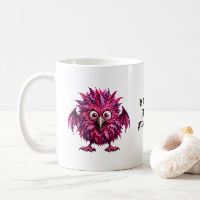Bernstein - Großäugige gefiederte Bedrohung  Kaffeetasse (Mit Donut)