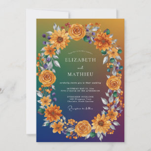 Bernstein-Sonnenblume-Indigo-Eukalyptus-Hochzeit Einladung