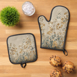 Bernstein-Wiesenblumen Ofenhandschuh & Topflappen-Set