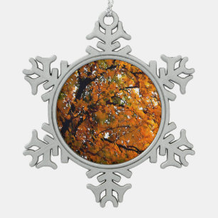 Bernsteinfarbene Blätter des Niedergangs Schneeflocken Zinn-Ornament