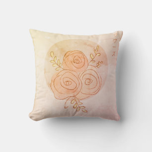 Bernsteinfarbene Rose der japanischen Linienkunst Kissen