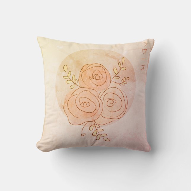Bernsteinfarbene Rose der japanischen Linienkunst Kissen (Vorderseite)