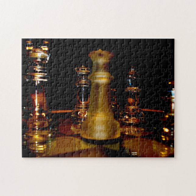 Bernsteinfarbiges Glasschach-Fotopuzzlespiel (Horizontal)