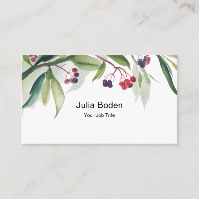 Berries and Branches Watercolor Rustic Visitenkarte (Vorderseite)