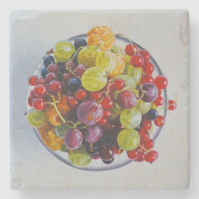 Berries aus Hyperrealismus Ölmalerei Steinuntersetzer (Vorderseite)