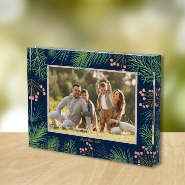 Berries Evergreens Christmas Custom Navy Blue Fotoblock (Von Creator hochgeladen)