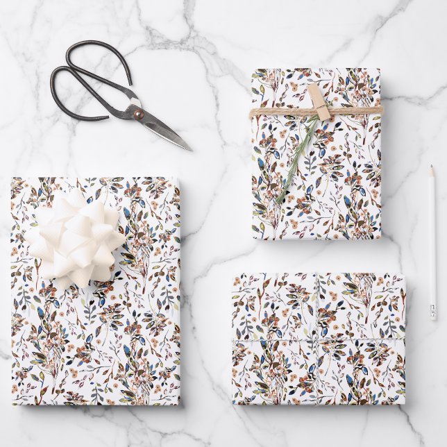 Berries feuilles Aquarelle blanche Élégante floral (Leaves Berries White Watercolor Elegant Floral Wrapping Paper Sheets from Studio Posies. )