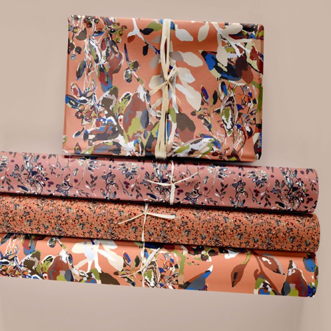 Berries Feuilles modernes Aquarelle Florale Orange (Modern Leaves Berries Watercolor Floral Orange Wrapping Paper Sheets from Studio Posies. )