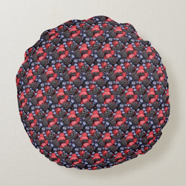 Berries Fun 'Red Blue Black' Rundes Kissen (Rückseite)