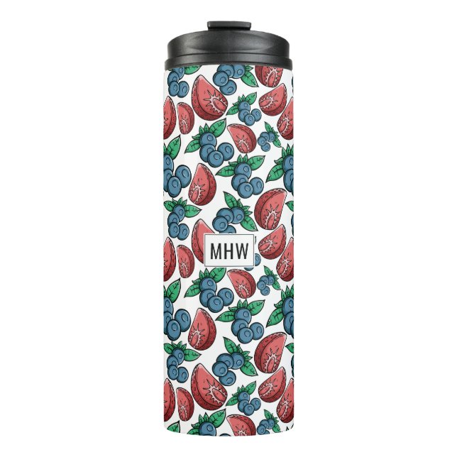 Berries Muster kundenspezifischer Monogramm-Tumble Thermosbecher (Vorderseite)