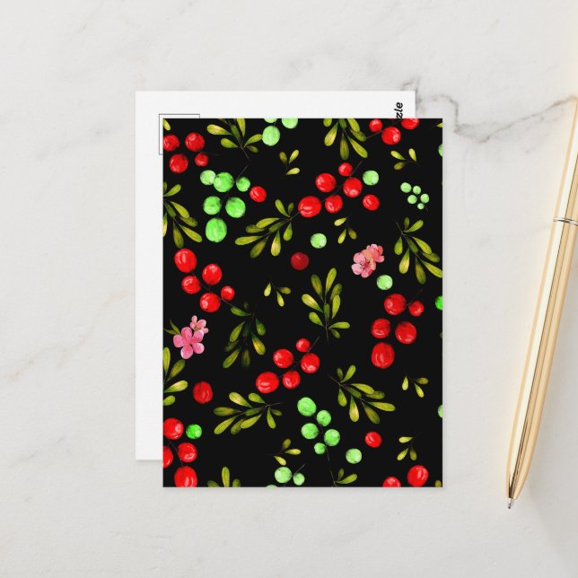 Berries Pattern Postkarte (Vorderseite/Rückseite Beispiel)