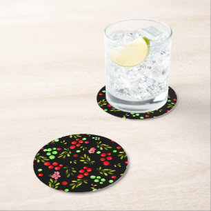 Berries Pattern Runder Pappuntersetzer