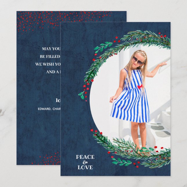 Berries Pine Wreath Christmas Foto Feiertagskarte (Vorne/Hinten)